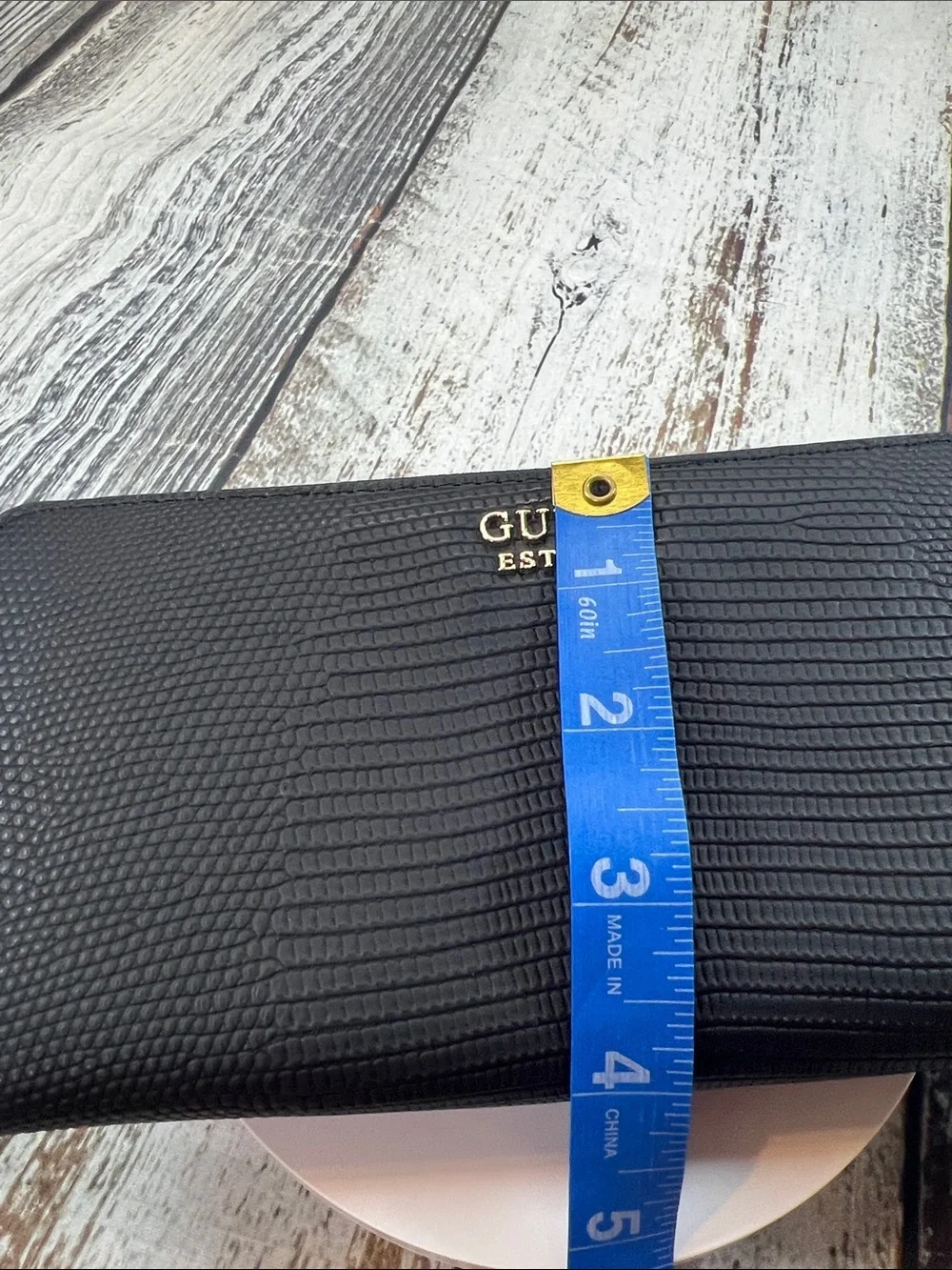 GUESS Black Reptile Embossed Zip Around Wallet Wristlet Gold Tone Hardware